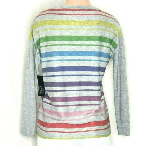 Chaser Rainbow Stripe Tee Top Small or Medium* Cozy Pullover Dropped Sleeves - Picture 3 of 8